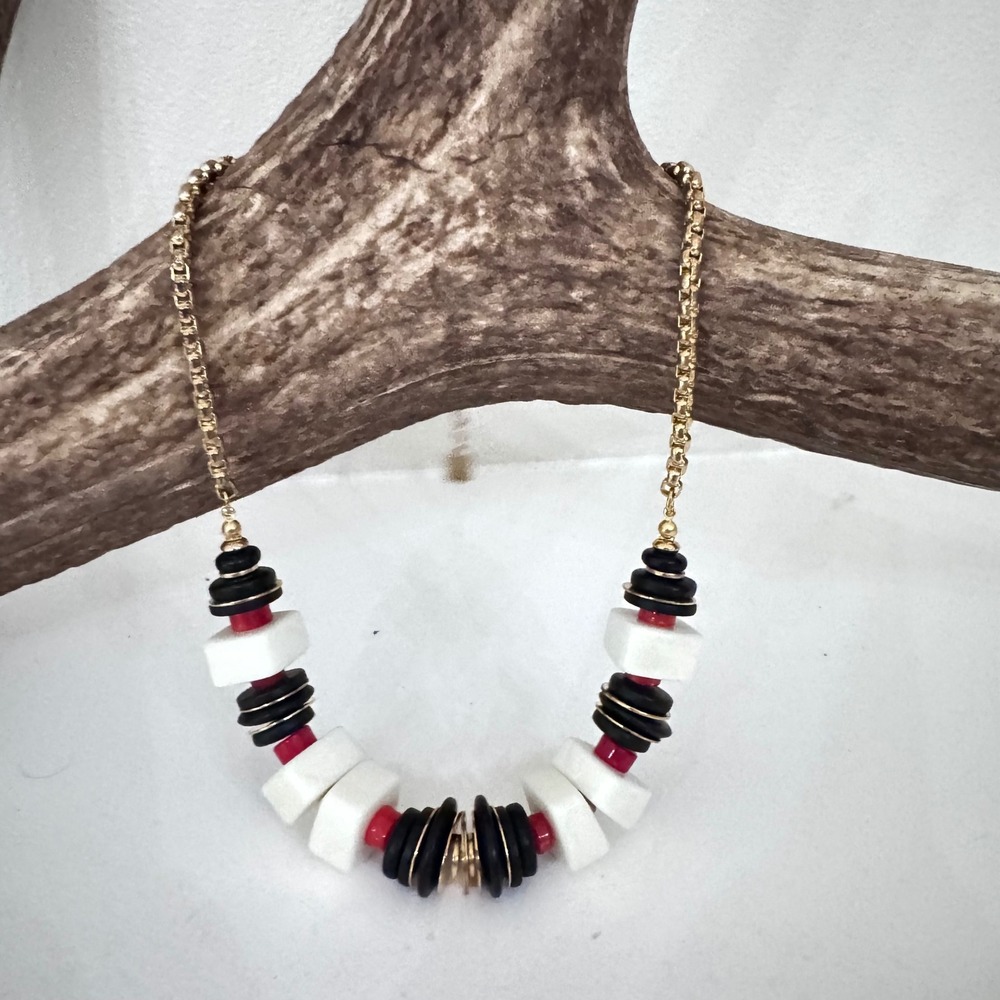 RLM Soho Robert Lee Morris Signed Lucite Geometric Statement Necklace Black Red